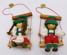Vintage 1981-82 Kurt Adler German Boy & Girl on Swings Hearts Ornaments picture
