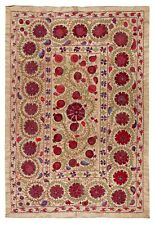 4.7x7 Ft Brand New Uzbek Suzani Textile. Embroidered Silk & Cotton Wall Hanging picture