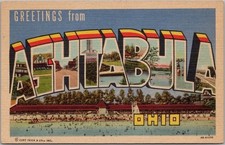 ASHTABULA, Ohio Large Letter Postcard Beach Aerial View - Curteich Linen c1944 picture