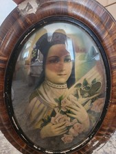 Antique Oval Convex Religious Print Double-Sided St Therese & Madonna Framed picture