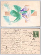Vintage Easter Greetings Postcard Embossed Calla Lily Sturgis MI 1913 Postmark picture