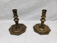 Antique 18th Century Heavy Cast Bronze Octagonal Candlesticks - Matching Pair picture