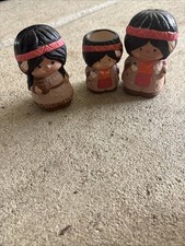 VTG COLLECTIBLE NATIVE AMERICAN SYLE SALT & PEPPER FIGURES & TOOTHPICK HOLDER picture