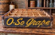 Vintage 1940s Wooden O-So-Grape Soda Pop Crate / 30 Bottles / GACO Tufbilt Boxes picture