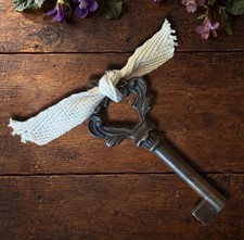 Antique 19th Century French Brass Apartment Door Skeleton Key Rococo 2-3/4” Rare picture