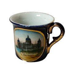 DES MOINES IA IOWA Antique CAPITOL Souvenir China TRINKET COBALT MUG picture
