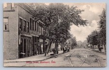 J87/ Middleport Ohio Postcard c1910 Second Street Stores Trolley Tracks 1110 picture