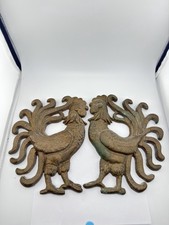 Vintage Pair of Heavy Brass Rooster Decorations Wall Art picture