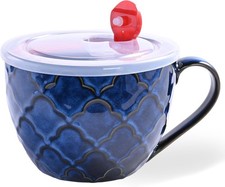 Soup Bowl, Ceramic Soup Mugs with Handles, 24 oz Soup Mug/Cup with Lid | Large picture
