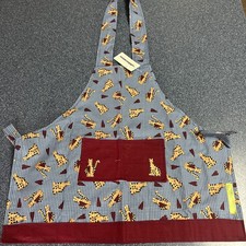 Handmade Kids Cat Heart Plaid Apron Maroon Pocket Gingham Blue Adjustable picture