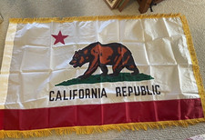 Rare Vintage Paramount Flag Co California Republic Bear Flag w/ Gold Fringe picture