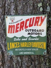 VINTAGE MERCURY OUTBOARD MOTORS PORCELAIN SIGN , LAKE SANDWICH, ILL 9X9 picture