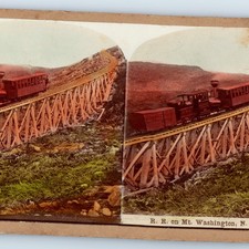 c1880s Mt Washington NH Railroad Hercules Train Trestle Bridge Real Photo Stereo picture