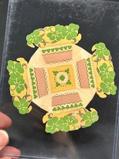 vtg 20s 30s Gibson Diecut St. Patrick's Day Nut cup game four leaf clover good picture