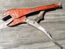 Vintage early Vise Grip 10R locking pliers straight jaws w/ patents orange paint picture
