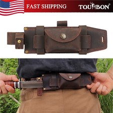 TOURBON Survival Leather Tracker Knife Sheath Horizontal Belt Holster with Pouch picture