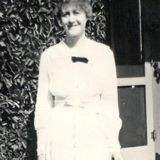 1916 Woman Walking Cat Garden Porch Snapshot Photo Kitten Pet White Dress Yard picture