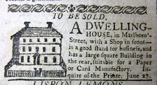 1792 Boston MASSACHUSETTS newspaper-very EARLY ILLUSTRATED BOSTON REAL ESTATE AD picture