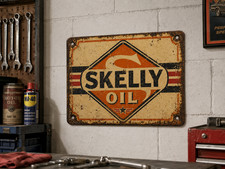 Vintage Look Skelly Oil Gas Sign - 10x14 PVC with Holes for Hanging picture