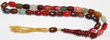 LUXURY PRAYER BEADS TESBIH FACETED BARREL CRACKLE MULTICOLOR AGATE & VERMEIL XXR picture