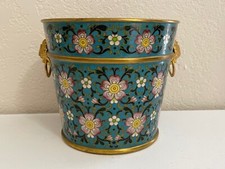 Chinese Unknown Age Blue Cloisonne Planter Pot Floral Decoration Foo Dog Handles picture