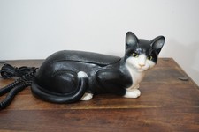 Vintage Telemania Black & White Tuxedo Cat Corded Telephone - 
