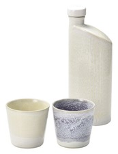 Shigaraki Ware Pottery earthenware Negative ion Bottle&pair cup set in Japan New picture