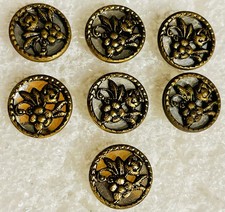 Set of 7 Vintage Estate Victorian Floral Cut-Out Buttons w Reflective Background picture