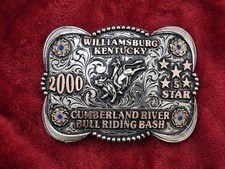 X~Treme Bull Riding☆2000☆RODEO CHAMPION TROPHY BUCKLE☆Williamsburg  KY☆Rare☆314 picture