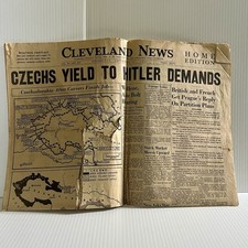 1938 The Cleveland News Newspaper w Front page Hitler Czech Headline Advertising picture