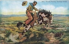 Vintage HHT Broncho Busting Cowboy Postcard - Wild West Rodeo Art picture