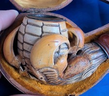 C.P.F. c.1900 MEERSCHAUM CASED ORNATE EAGLE/DRAGON CLAW PIPE W/AMBER Stem Repair picture
