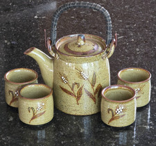 Vtg 1970s OTAGIRI JAPAN STONEWARE POTTERY Glazed TEAPOT Set CUPS Earthy Cottage picture