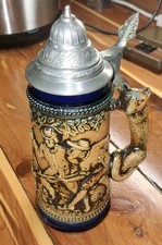 Vintage Gerz Beer Stein Boar Hunting Fox Handle West Germany Breweriana Cobalt picture