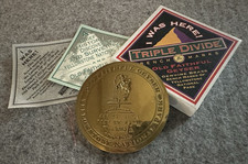 OLD FAITHFUL GEYSER Brass Bench Mark-Triple Divide-Includes Box & Booklet picture