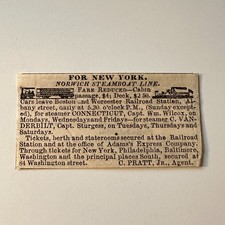 Norwich Steamboat Line For New York C. Pratt Jr. 1860 Boston Ad 5AK9-S39 picture