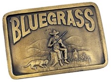 Vtg Indiana Metal Craft Bluegrass Music Fiddle Instrument Belt Buckle Brass Dog picture