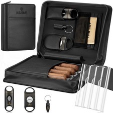Portable Leather Cigar Humidor Case With Accessories Gift Set Leather Cigar Case picture