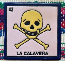 La Calavera Tile , Loteria , The Skull 6”x6”  Clay, Backsplash , Mex. Loteria picture