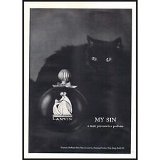 1965 Lanvin My Sin Perfume Vintage Print Ad Black Cat Bottle Wall Art Photo picture