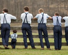Amish Young And Old By Fence  4x6 PHOTO PRINT picture