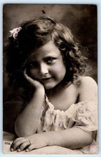 c1910's Cute Little Girl Curly Hair Portrait Studio RPPC Photo Antique Postcard picture