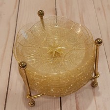 Vintage Mid Century Atomic Acrylic Lucite Gold Glitter Coasters. Set Of 10 picture