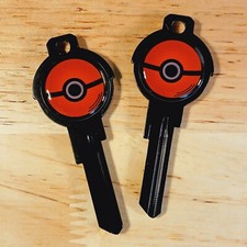 2x Pokeball Black Titanium Epoxy Deco Keys works with KW1 #66 Kwikset House Keys picture