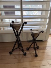 Set Of 2 Vintage Greek Candles Bronze 16 In. And 12 In. picture