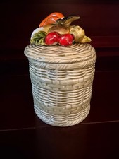Vintage Lefton Basket Weave Canister 6.5 Inch with Vegetable Lid 7605 picture
