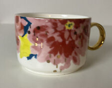 Pink Peonies Anthropologie Floral Gold Coffee Mug Pink Peonies Gold Handle Trim picture