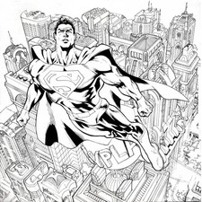 Original DC Superman in Metropolis Pen & Ink Yvel Guichet Art picture