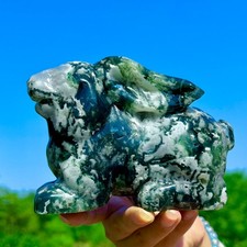 2.32LB Natural Moss Agate Hand Carved Dragon Crystal Gem Quartz Decor Healing picture