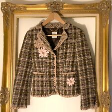VTG MOSCHINO WOOL TWEED BOUCLÉ SHORT FITTED JACKET FLORAL RIBBON EMBROIDERY XS/S picture